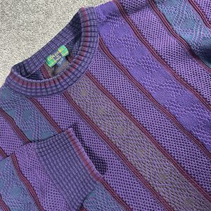Colours Alexander Julian Sweater L 90s Purple Blue Vertical Stripes Knit Cotton